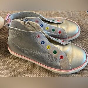 Mini Boden Metallic Kids Sneakers with Colorful Eyelets